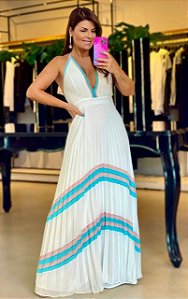 Vestido Plissado Longo com Listras