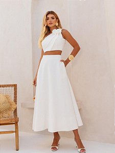 Conjunto Top&Saia Midi com Flor