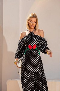 Vestido Midi Poá Bordado