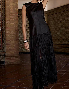 Vestido Murau Franja Preto