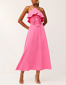 Vestido Super Midi Liso Frente Única