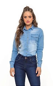 Camisa jeans feminina azul cheap escuro