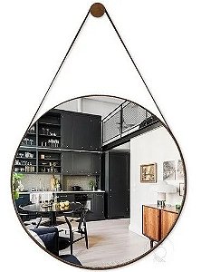 Espelho Decorativo Para Parede Modelo Adnet Couro 60cm