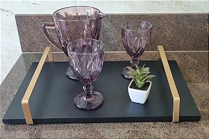 Bandeja Madeira Reta de Servir -  Café/Bebidas Acabamento Preto Fosco