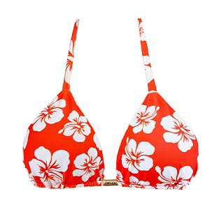 Top de Biquíni Cortininha Floral Hibisco Laranja