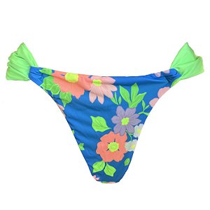 Calcinha de Biquíni Empina Bumbum Inteira Floral Tulum Azul