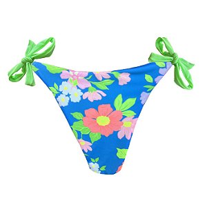 Calcinha de Biquíni Empina Bumbum Floral Tulum Azul