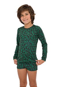 Camiseta de Praia Infantil Kids Manga Longa Ondas Verde