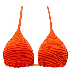 Top de Biquíni Cortininha Zebra Laranja Neon