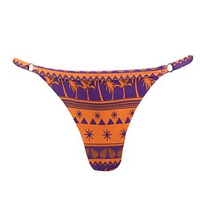 Calcinha de Biquíni Fio Duplo com Regulagem Coqueiro Laranja e Roxo