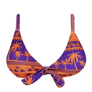 Top de Biquíni Triangulo Nó Coqueiro Laranja e Roxo