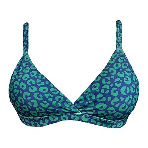 Top de Biquíni Triangulo Fixo Oncinha Verde e Azul