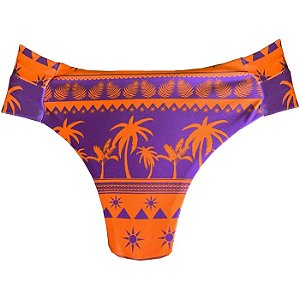 Calcinha de Biquíni Alça Larga Borboleta Tradicional Coqueiro Laranja e Roxo