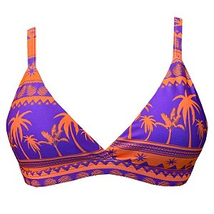 Top de Biquíni Triangulo Fixo Coqueiro Laranja e Roxo