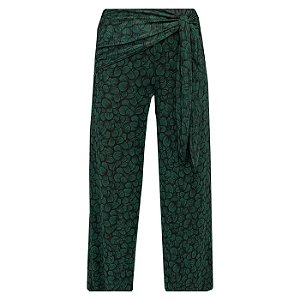Saída de Praia Calça Pantalona Tule com Transparência Ondas Verde