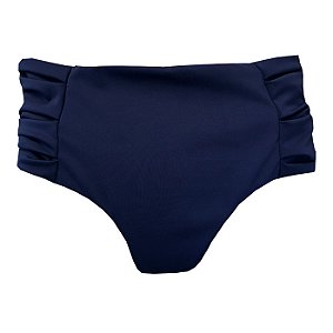 Calcinha de Biquíni Hot Pants Franzida Azul Marinho Liso