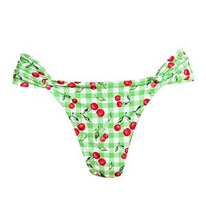 Calcinha Inteira de Biquíni Empina Bumbum Cereja Xadrez Verde