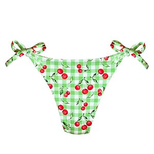 Calcinha de Biquíni Empina Bumbum Cereja Xadrez Verde