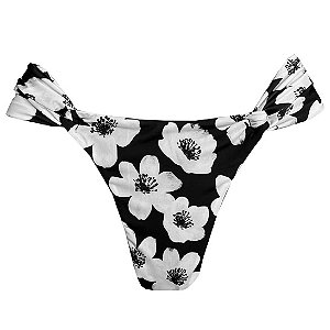 Calcinha Inteira de Biquíni Empina Bumbum Floral Preto e Branco