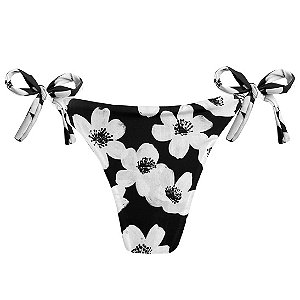 Calcinha de Biquíni Empina Bumbum Floral Preto e Branco