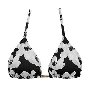 Top de Biquíni Cortininha Floral Preto e Branco