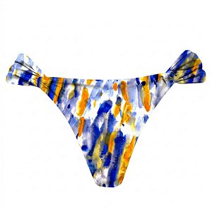 Calcinha Inteira de Biquíni Empina Bumbum Aquarela Azul e Laranja