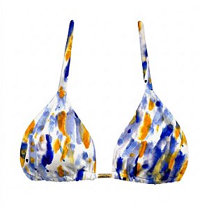 Top de Biquíni Cortininha Aquarela Azul e Laranja