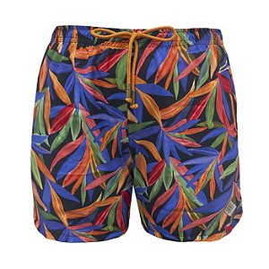 Shorts Bermuda Masculina de Praia Folhagens Coloridas