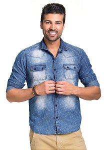 Camisa Jeans Slim Fit Masculino Premium Liso Algodão