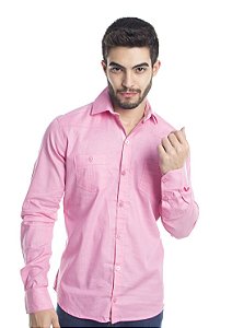 Camisa Masculina Slim Fit com Elastano Rosa