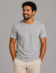 Camiseta Lisa de Algodão Lisa com Gola Careca Cinza Mescla