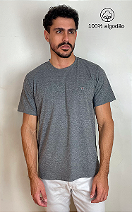 Camiseta Lisa de Algodão Lisa com Gola Careca Cinza Mescla
