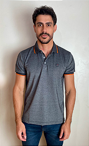 Pólo Piquet Mix Tony Menswear Cinza com Gola Listrada