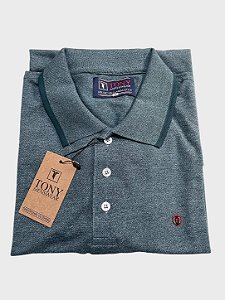 Pólo Piquet Mix Tony Menswear Verde com Gola Listrada