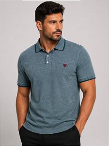 Pólo Piquet Mix Tony Menswear Verde com Gola Listrada