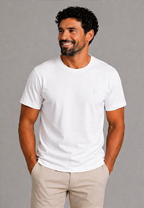 Camiseta Lisa de Algodão com Gola Careca Branca