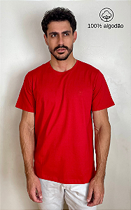 Camiseta Lisa de Algodão com Gola Careca Vermelho