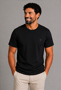 Camiseta Lisa de Algodão com Gola Careca Preta