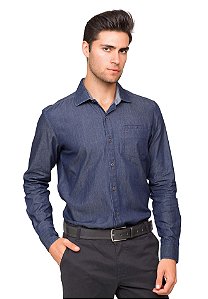 Camisa Slim Fit Jeans com Bolso Embutido