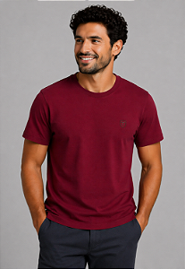 Camiseta Lisa de Algodão com Gola Careca Vinho
