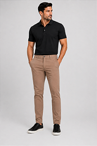 Calça Masculina de Sarja Sport Fino com Bolso Embutido Marrom Claro