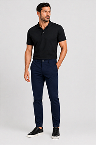 Calça Masculina de Sarja Sport Fino com Bolso Embutido Azul Marinho