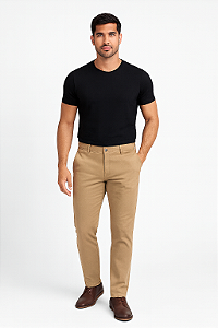 Calça Masculina de Sarja Sport Fino com Bolso Embutido Bege