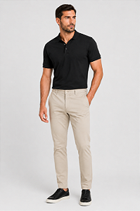 Calça Masculina de Sarja Sport Fino com Bolso Embutido Bege