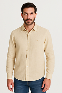 Camisa Masculina Manga Longa em Linho Bege