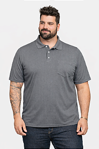 Pólo Tradicional Tony Menswear em Malha com Bolso Tamanho Plus Size Cinza