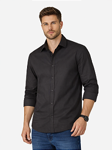 Camisa Masculina Manga Longa Algodão Tony Menswear Preta
