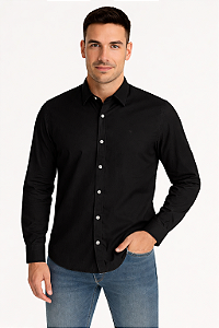 Camisa Masculina Manga Longa Algodão Tony Menswear Preta