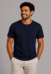 Camiseta Lisa de Algodão com Gola Careca Azul Noite
