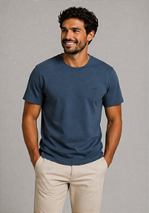 Camiseta Lisa de Algodão com Gola Careca Azul Cobalto